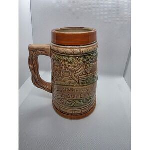 Vintage German Beer Stein Ceramic Relief Tavern Scene Mug 6 Inch